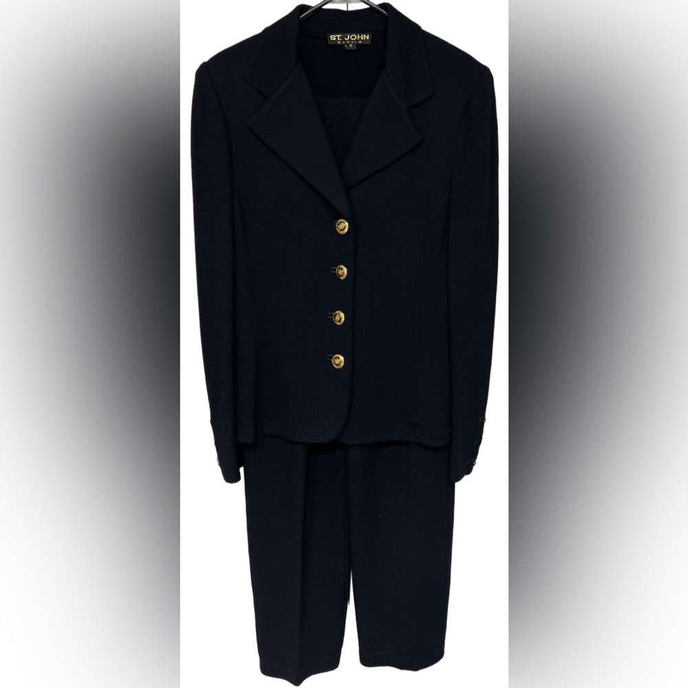 Women St. John Black Knit Santana Pant Suit Size 12